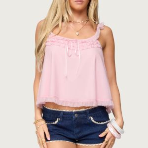 Ruffle Mesh Babydoll Tank Top