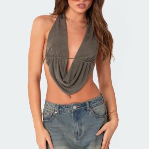 Scoop Neck Open Back Crop Top