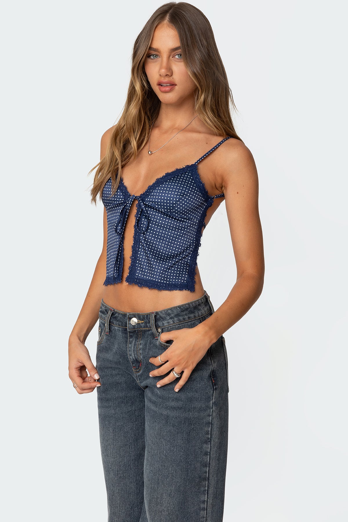 Backless Satin Effect Polka Dot Top - Image 3