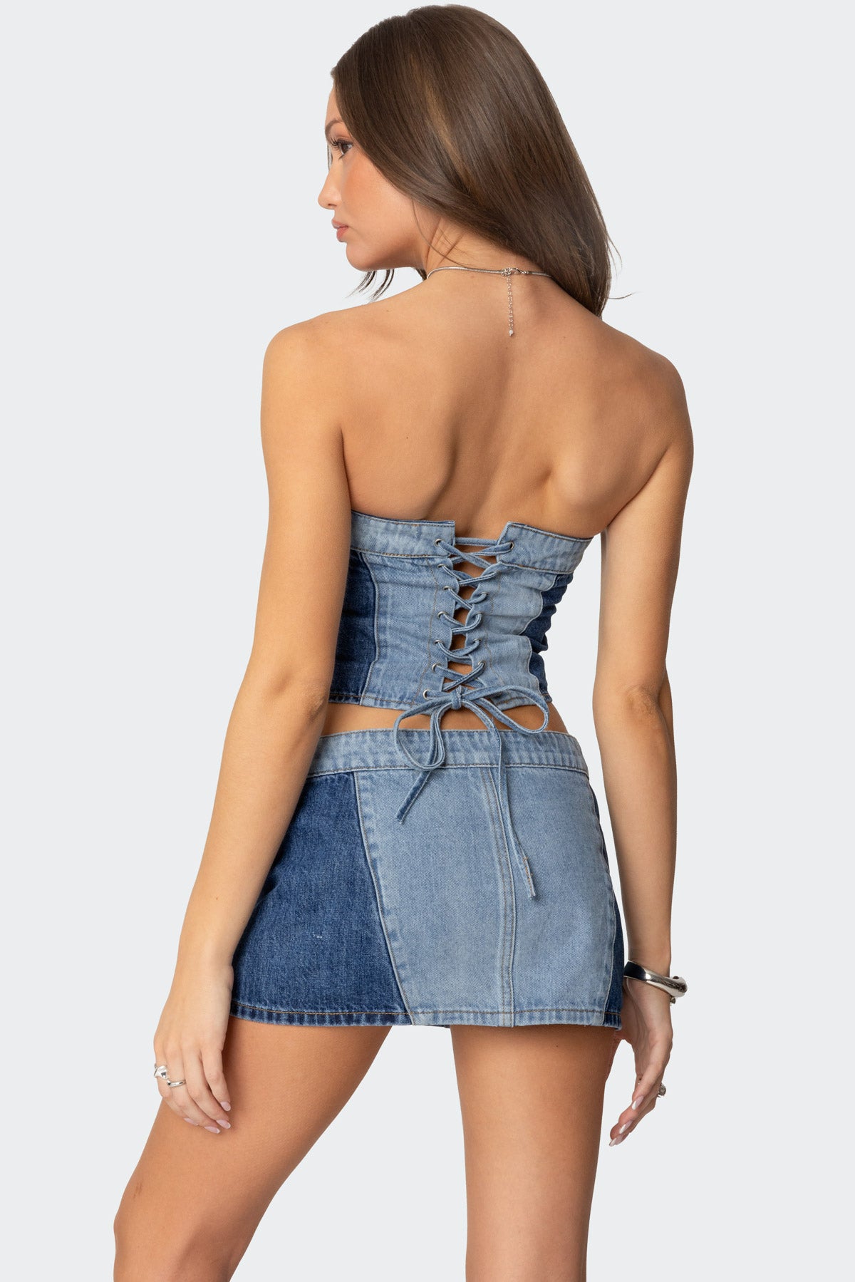 Reni Contrast Denim Zip Up Corset - Image 5