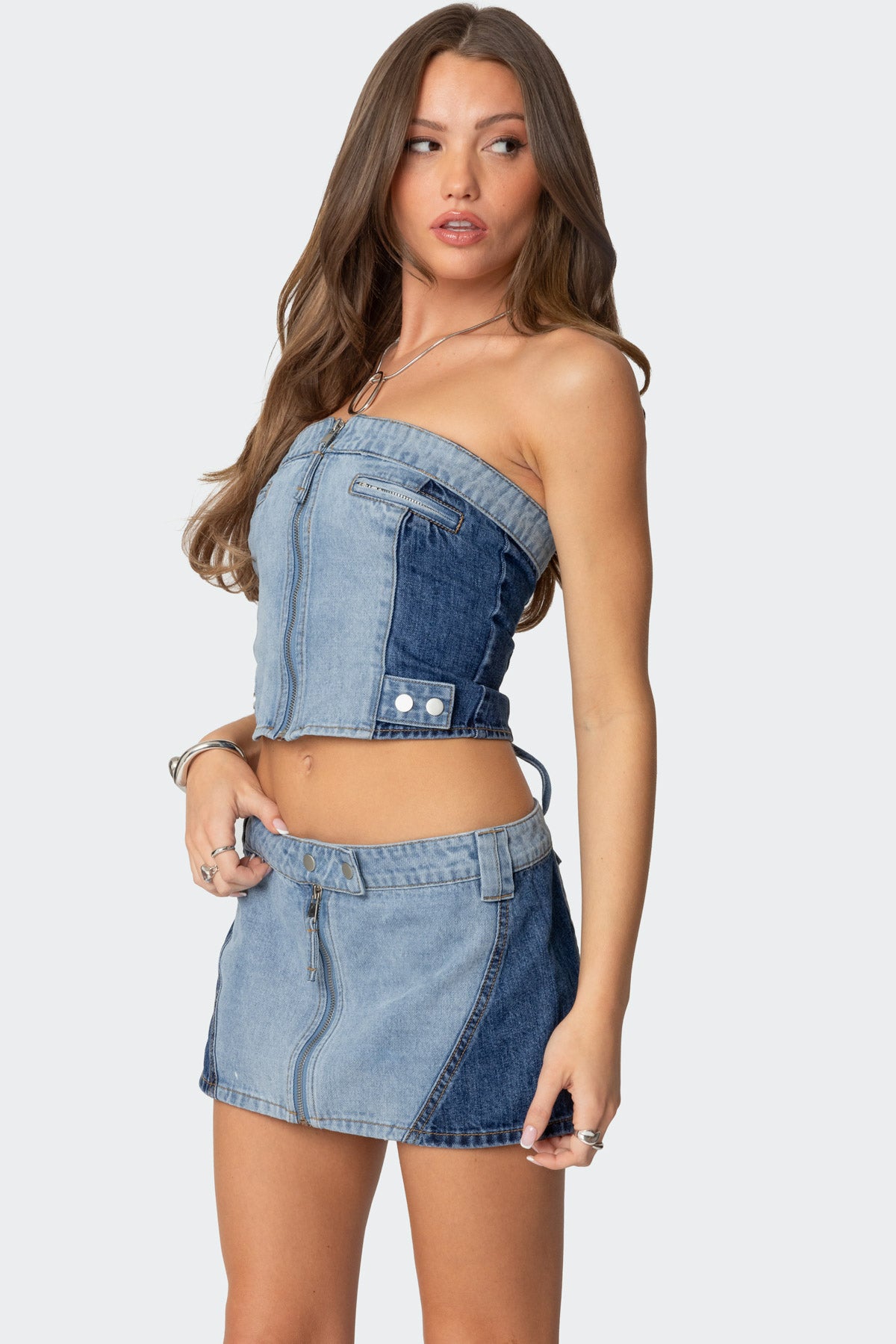 Reni Contrast Denim Zip Up Corset - Image 3