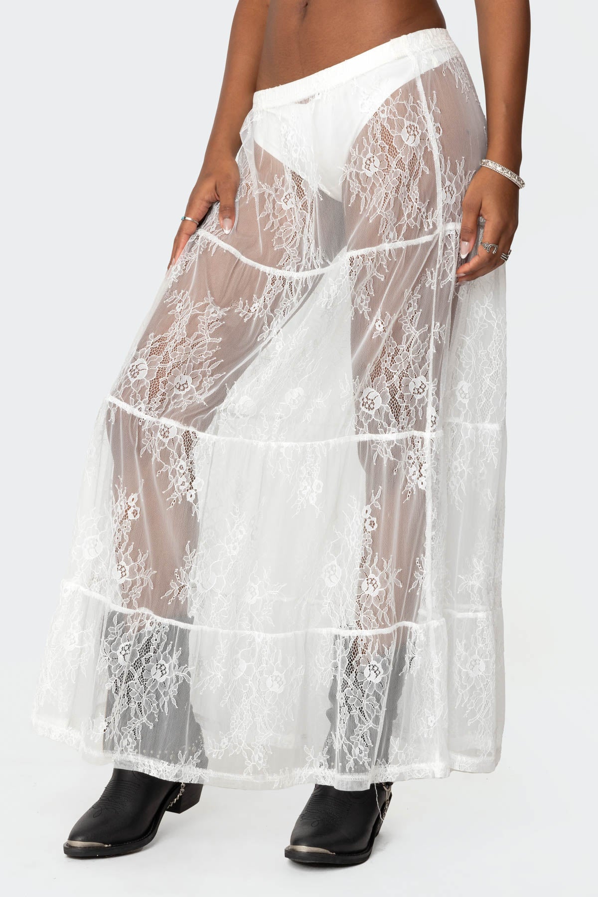 Tiered Sheer Lace Maxi Skirt - Image 4