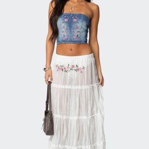 Tai Embroidered Tiered Maxi Skirt