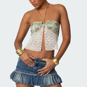 Kloe Backless Crochet Split Front Top