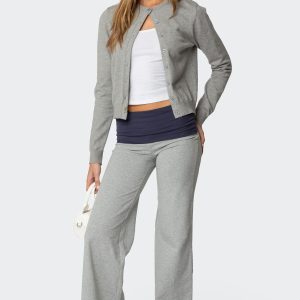 Wide Leg Contrast Fold Over Pants