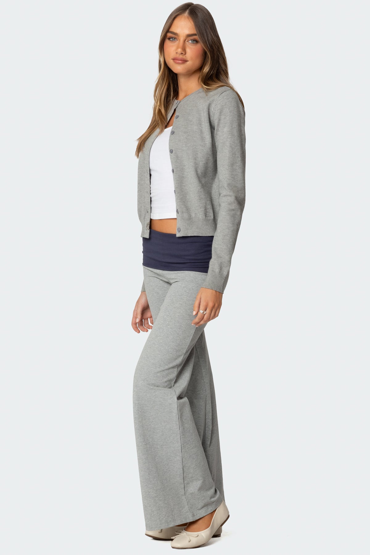 Wide Leg Contrast Fold Over Pants - Image 4
