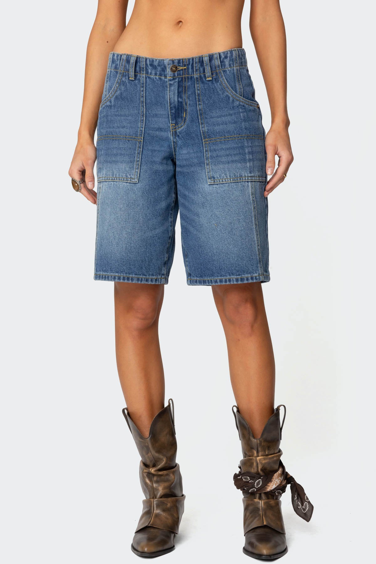 Tris Low Rise Denim Bermuda Shorts - Image 2