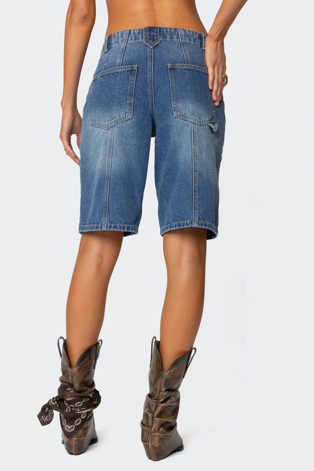 Tris Low Rise Denim Bermuda Shorts - Image 5
