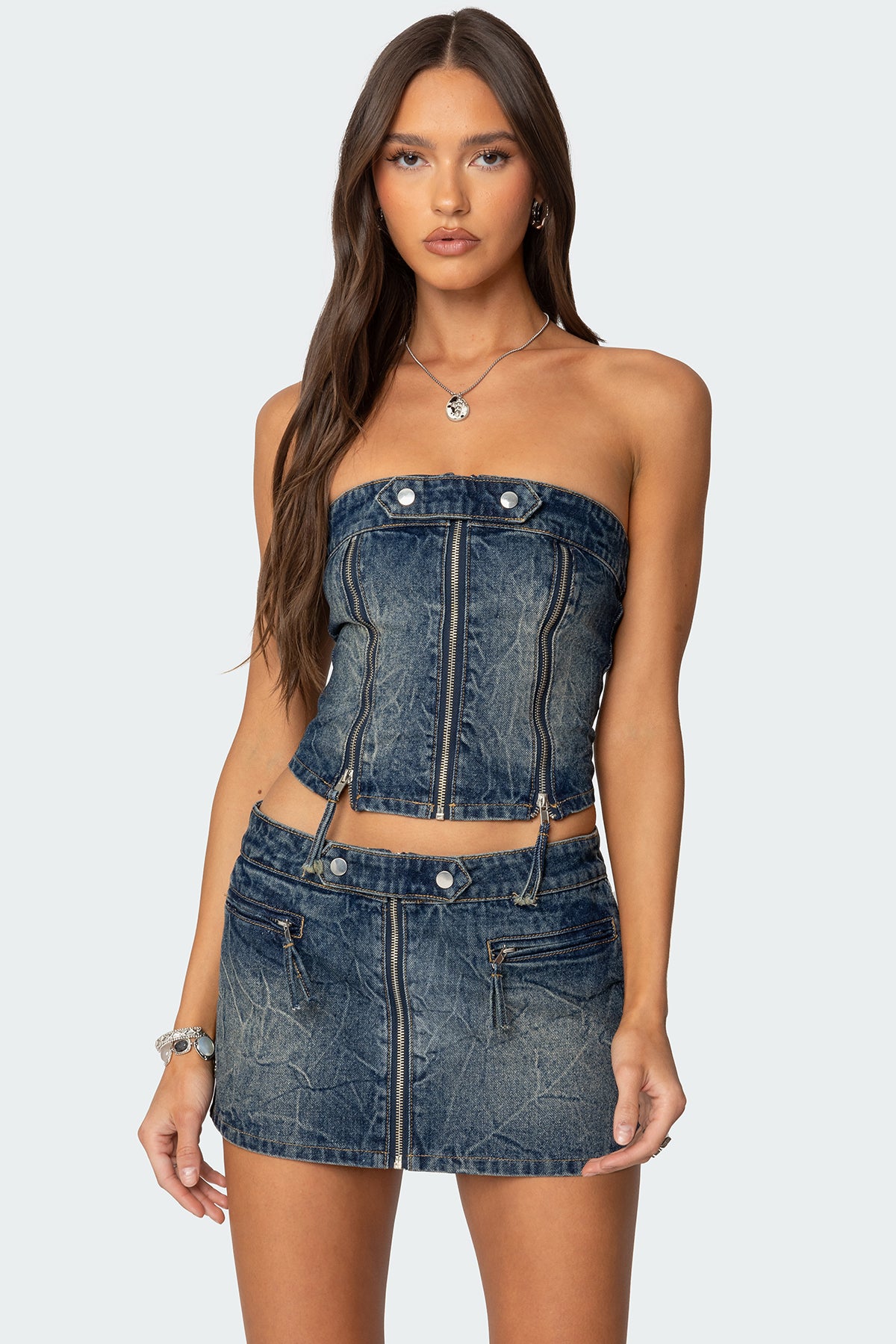 Guinevere Zip Washed Denim Top