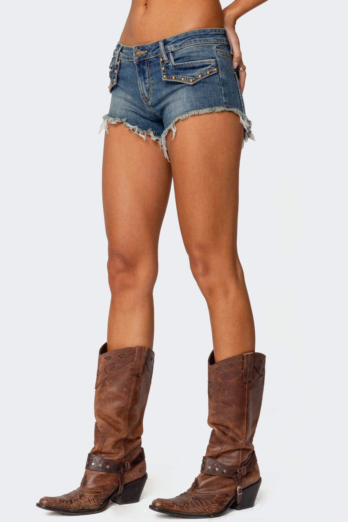 Studded Low Rise Denim Micro Shorts - Image 4