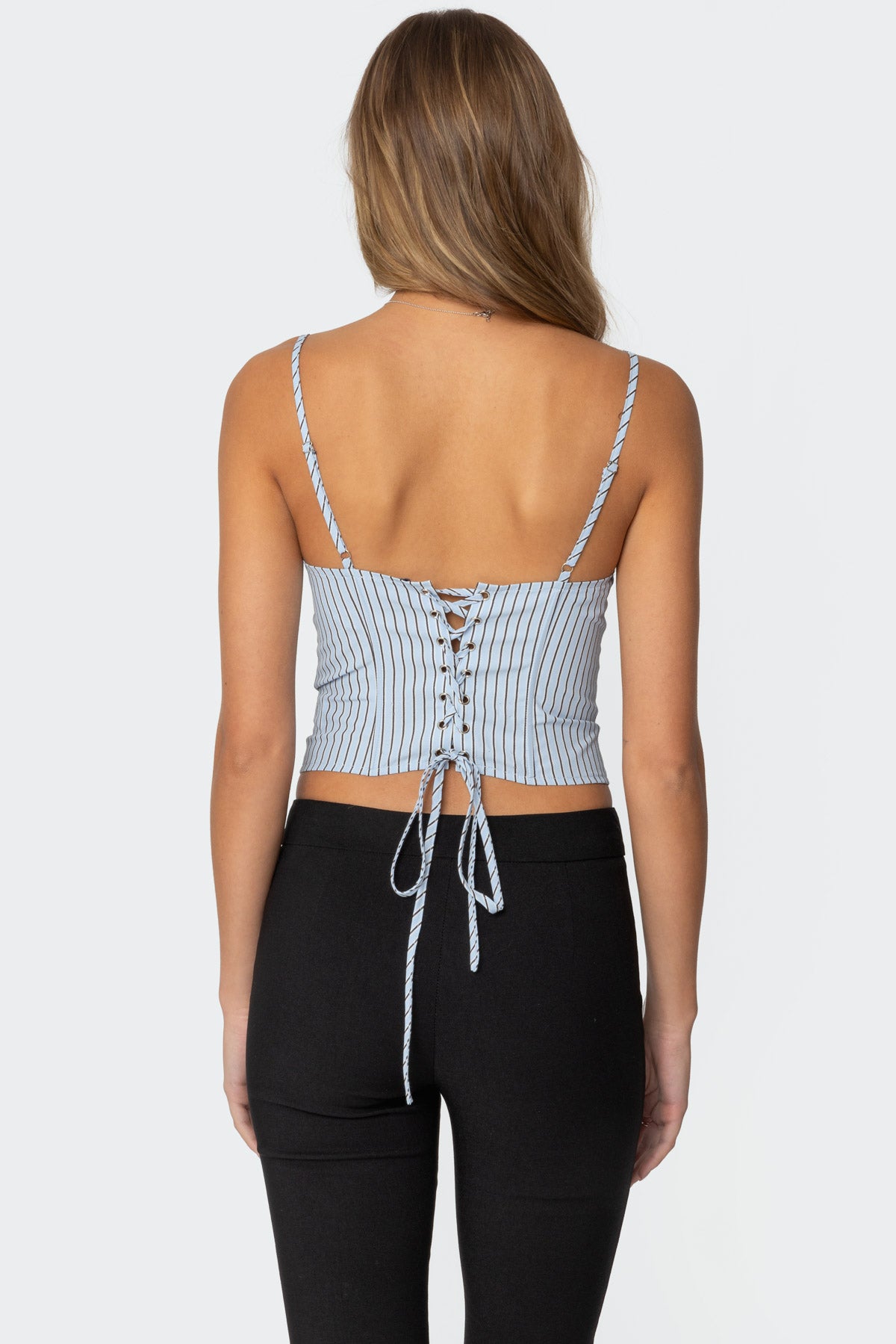Lois Lace Up Pinstripe Corset - Image 5