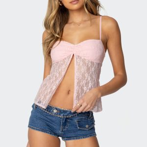 Priya Sheer Lace Split Front Top