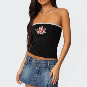 Enora Embroidered Rose Tube Top