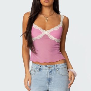 Contrast Lacey Mesh Tank Top