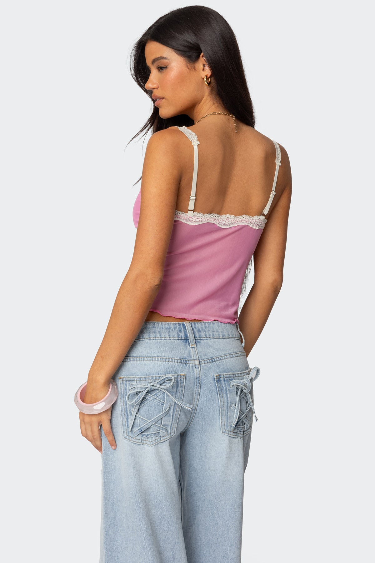 Contrast Lacey Mesh Tank Top - Image 4