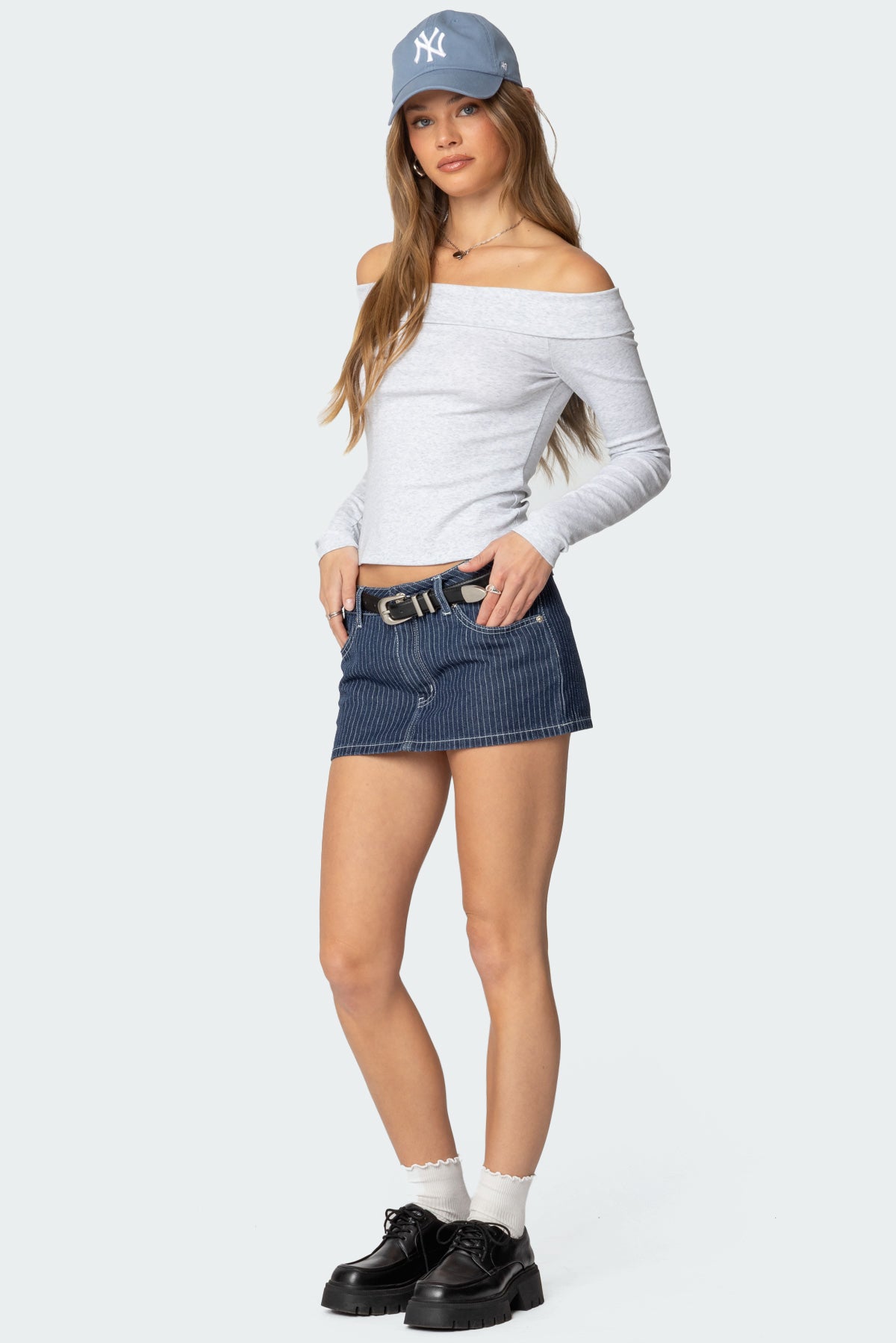 Neria Pinstripe Denim Micro Skort - Image 3