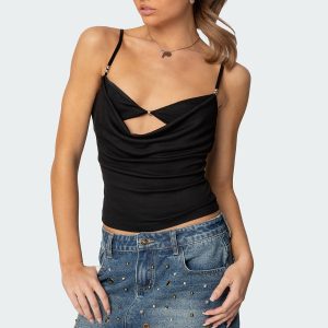 Layered Bra Cowl Neck Top