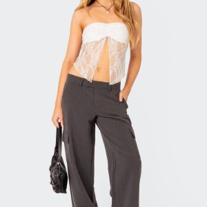 Twilight Sheer Lace Split Front Top