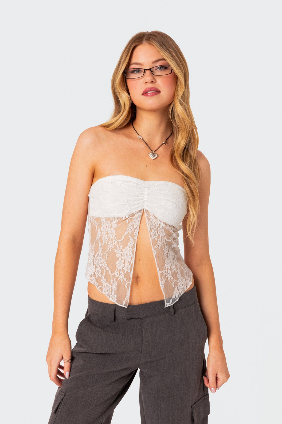 Twilight Sheer Lace Split Front Top - Image 3