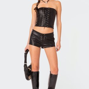 Wilde Lace Up Faux Leather Shorts