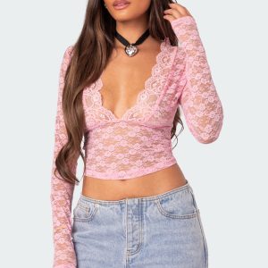 Beck Plunge Neck Sheer Lace Top