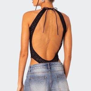 Sheer Lace Open Back Bodysuit