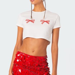 Bowie Embroidered Cropped T Shirt