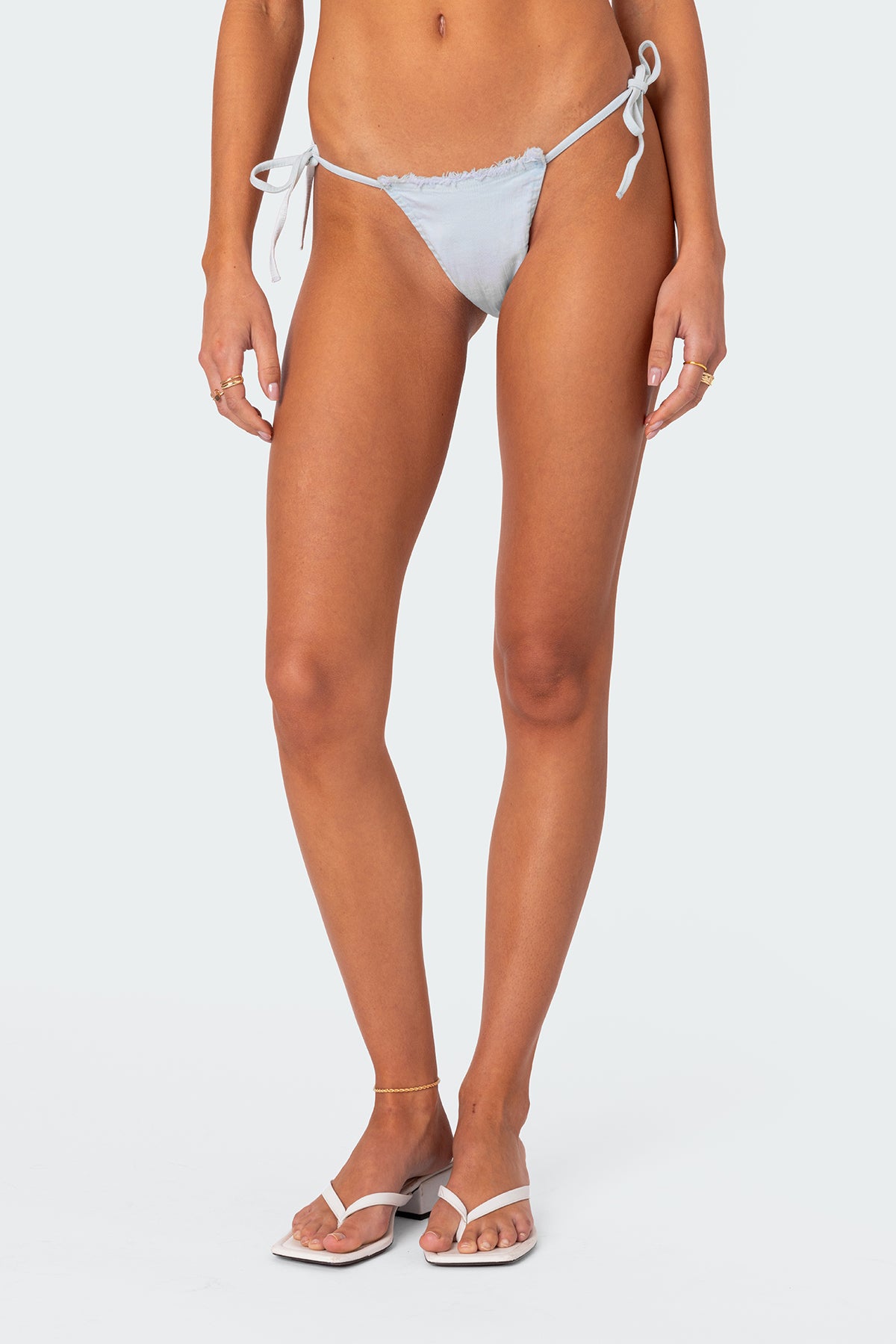 Didi Distressed Denim String Bikini Bottom - Image 2