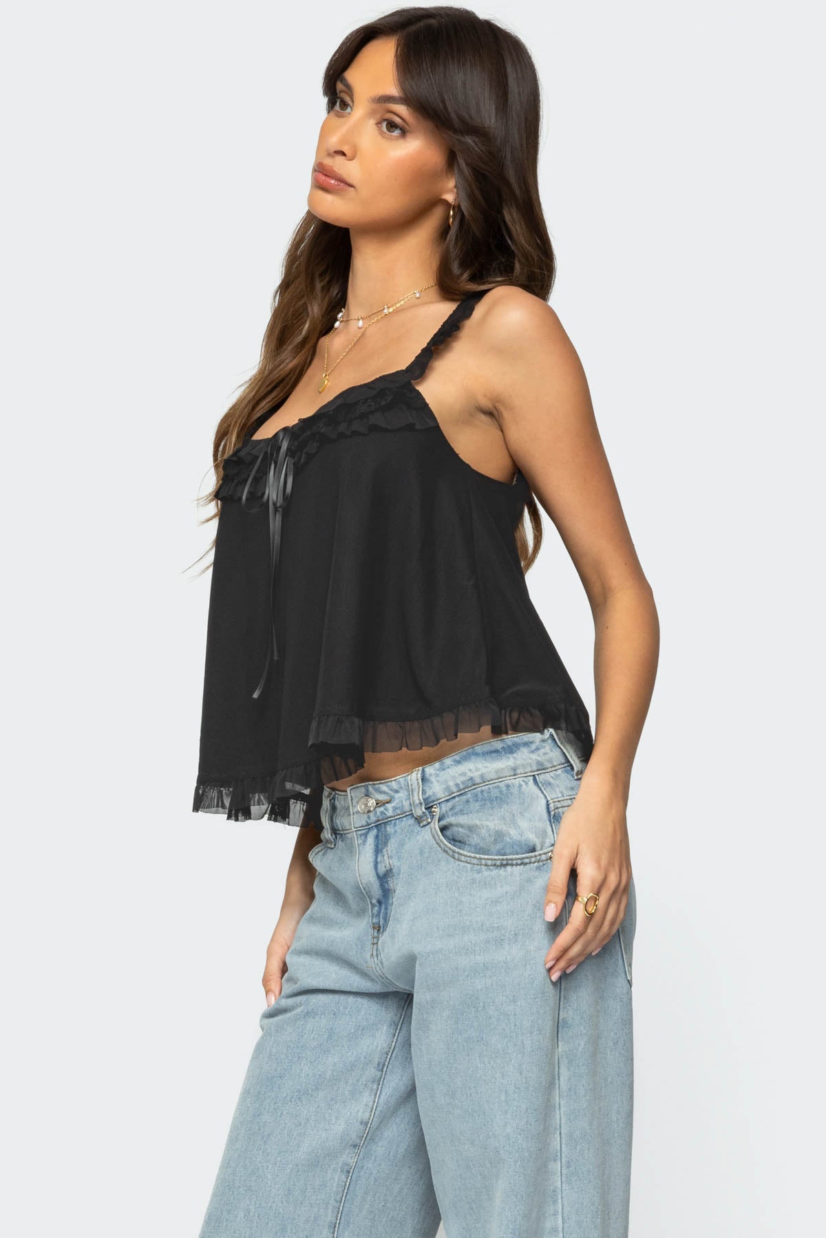 Ruffle Mesh Babydoll Tank Top - Image 3