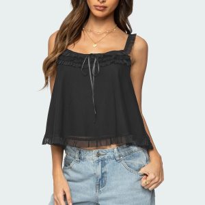 Ruffle Mesh Babydoll Tank Top