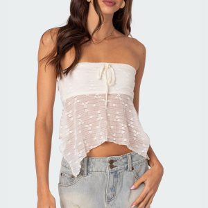 Embroidered Sheer Strapless Top