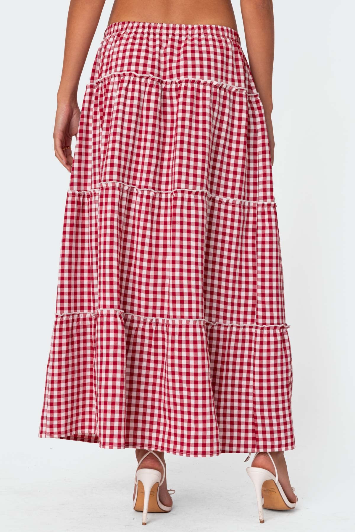 Gingham Side Slit Tiered Maxi Skirt - Image 5