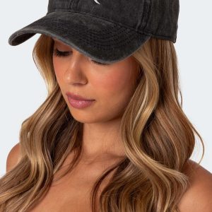 Embroidered Bow Washed Baseball Cap