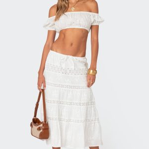 Tiered Cotton Lace Midi Skirt