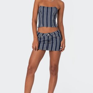 Inez Striped Denim Mini Skirt