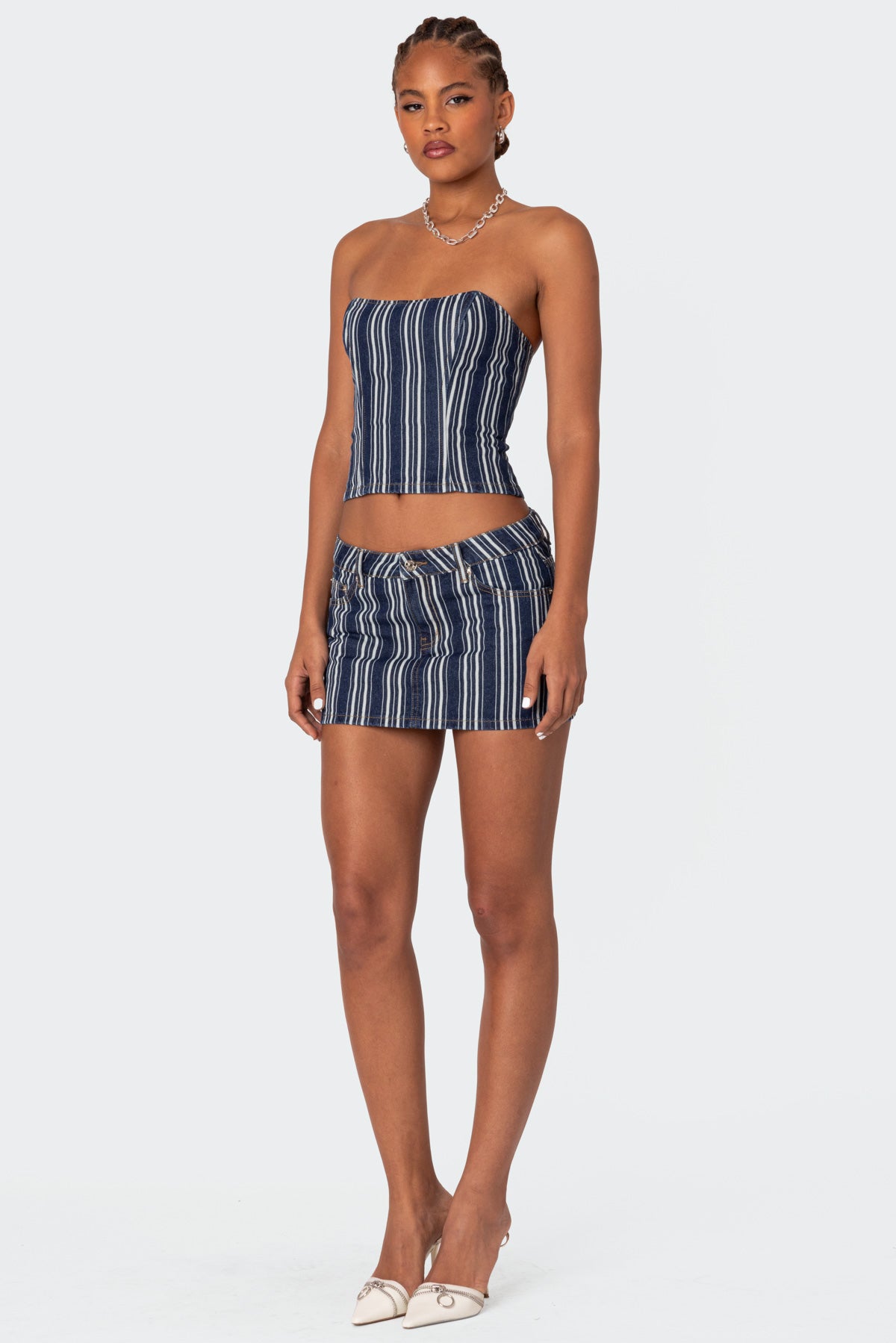 Inez Striped Denim Mini Skirt - Image 3