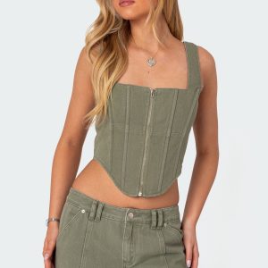 Lottie Washed Denim Zip Corset