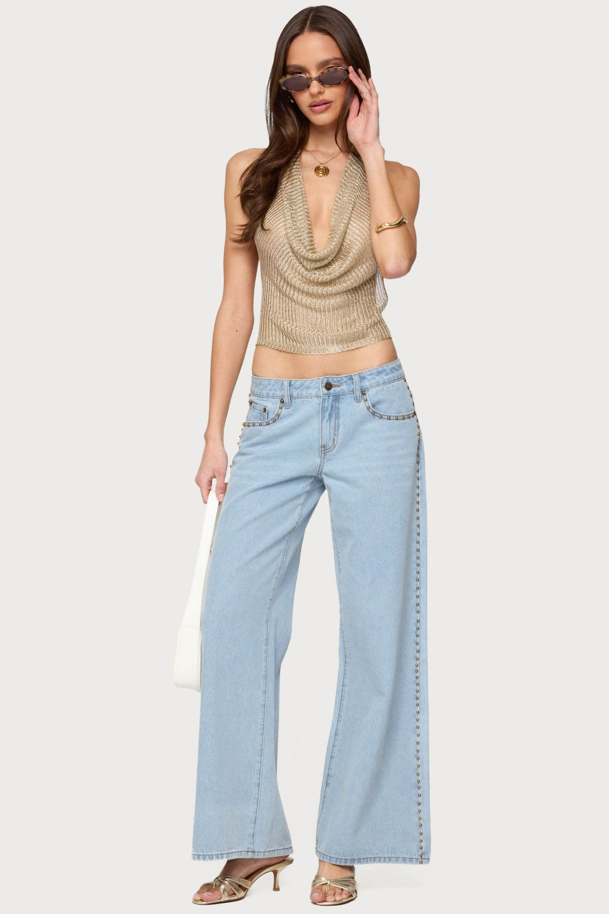 Shiny Knit Cowl Neck Backless Top - Image 2