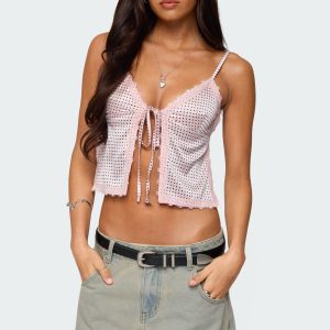 Backless Satin Effect Polka Dot Top