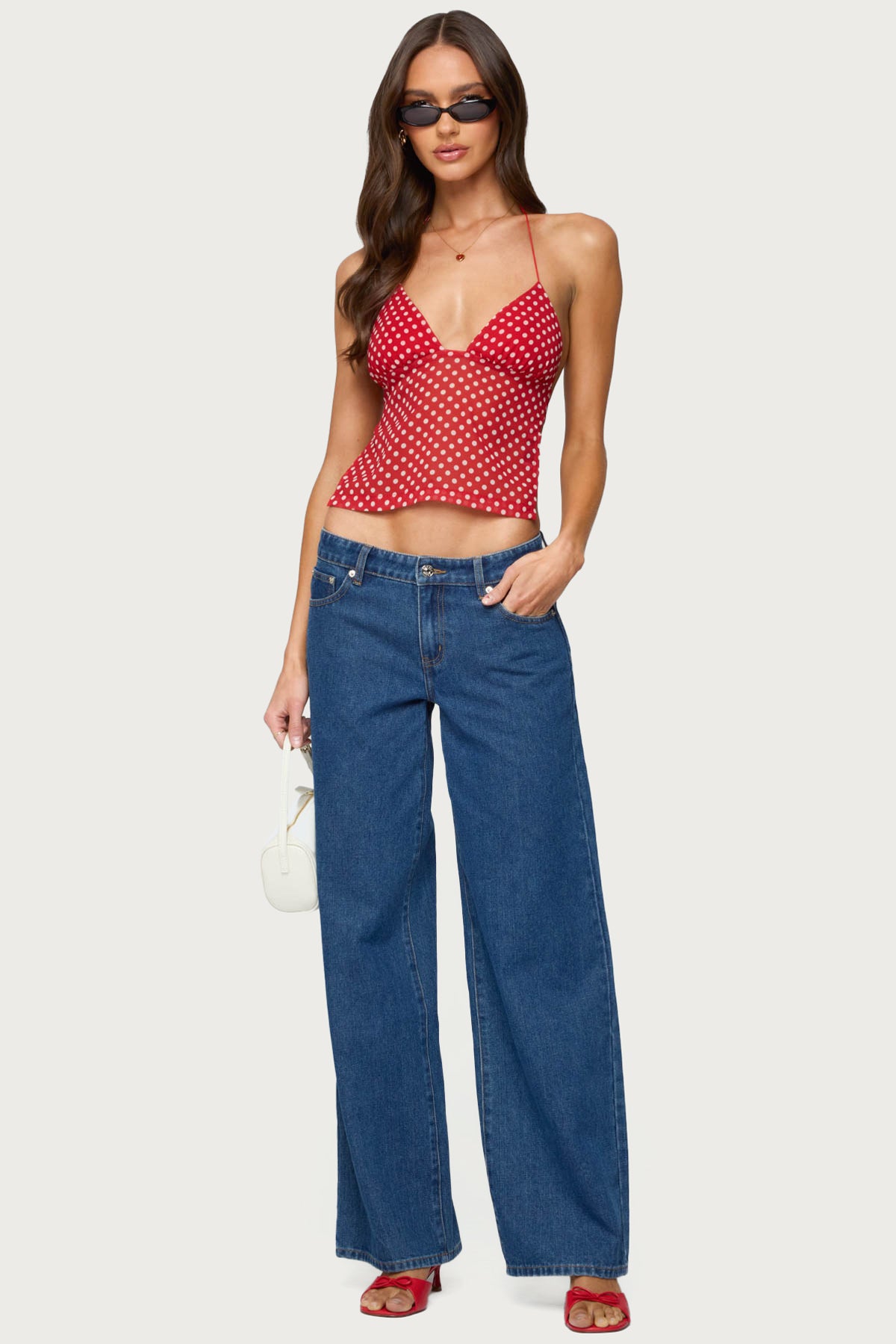 Polka Dot Backless Chiffon Top - Image 3