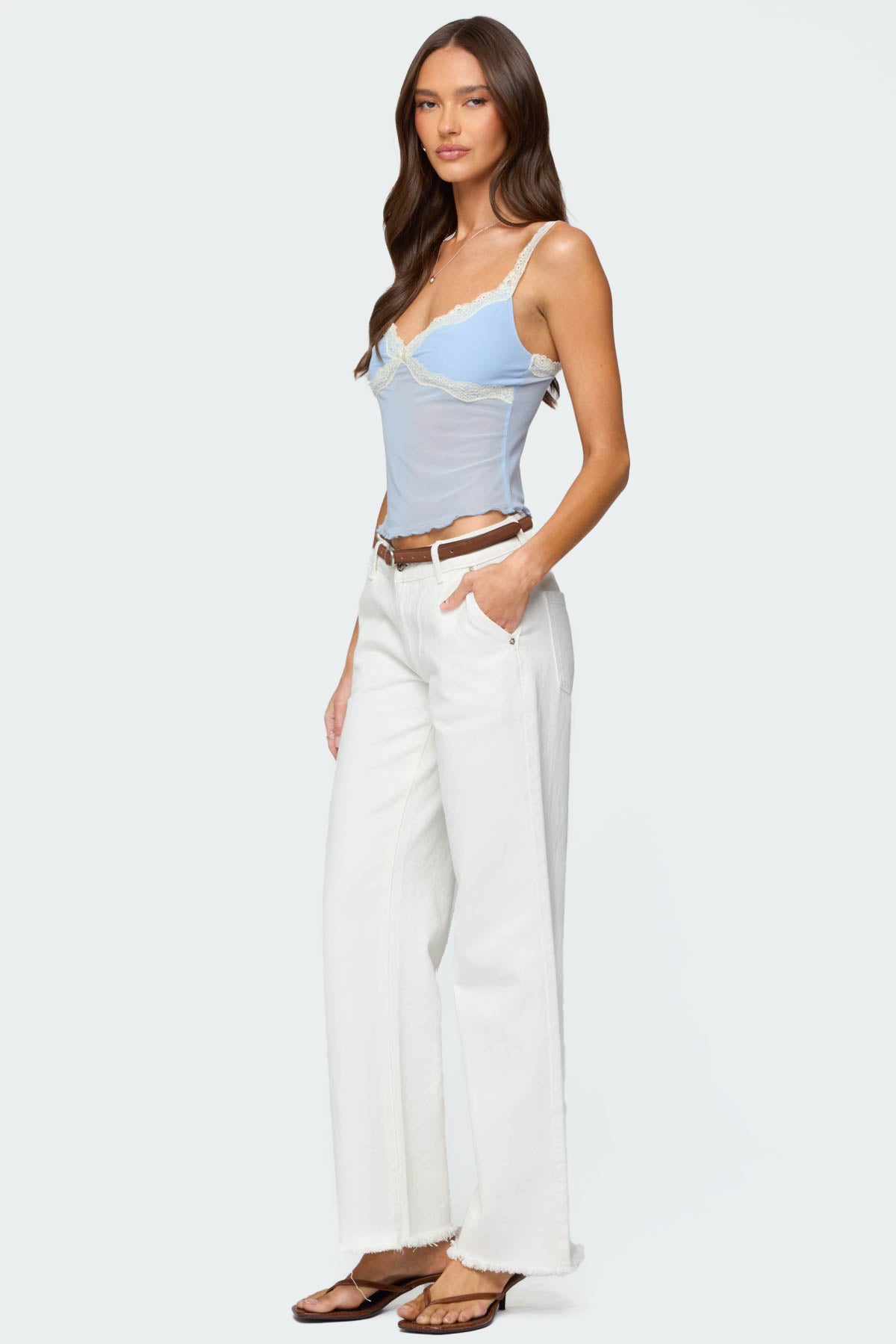 Contrast Lacey Mesh Tank Top - Image 5