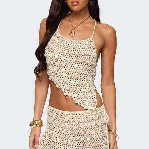 Alora Iridescent Crochet Backless Top