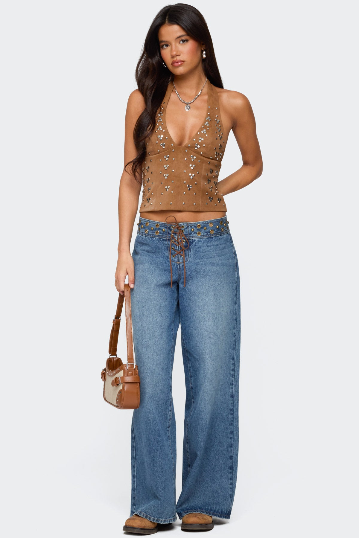 Xaria Studded Faux Suede Halter Top - Image 3