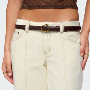 Oval Buckle Faux Leather Belt