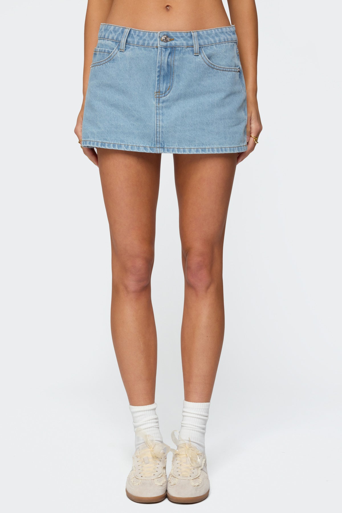 Eyelet Bows Denim Mini Skirt - Image 2