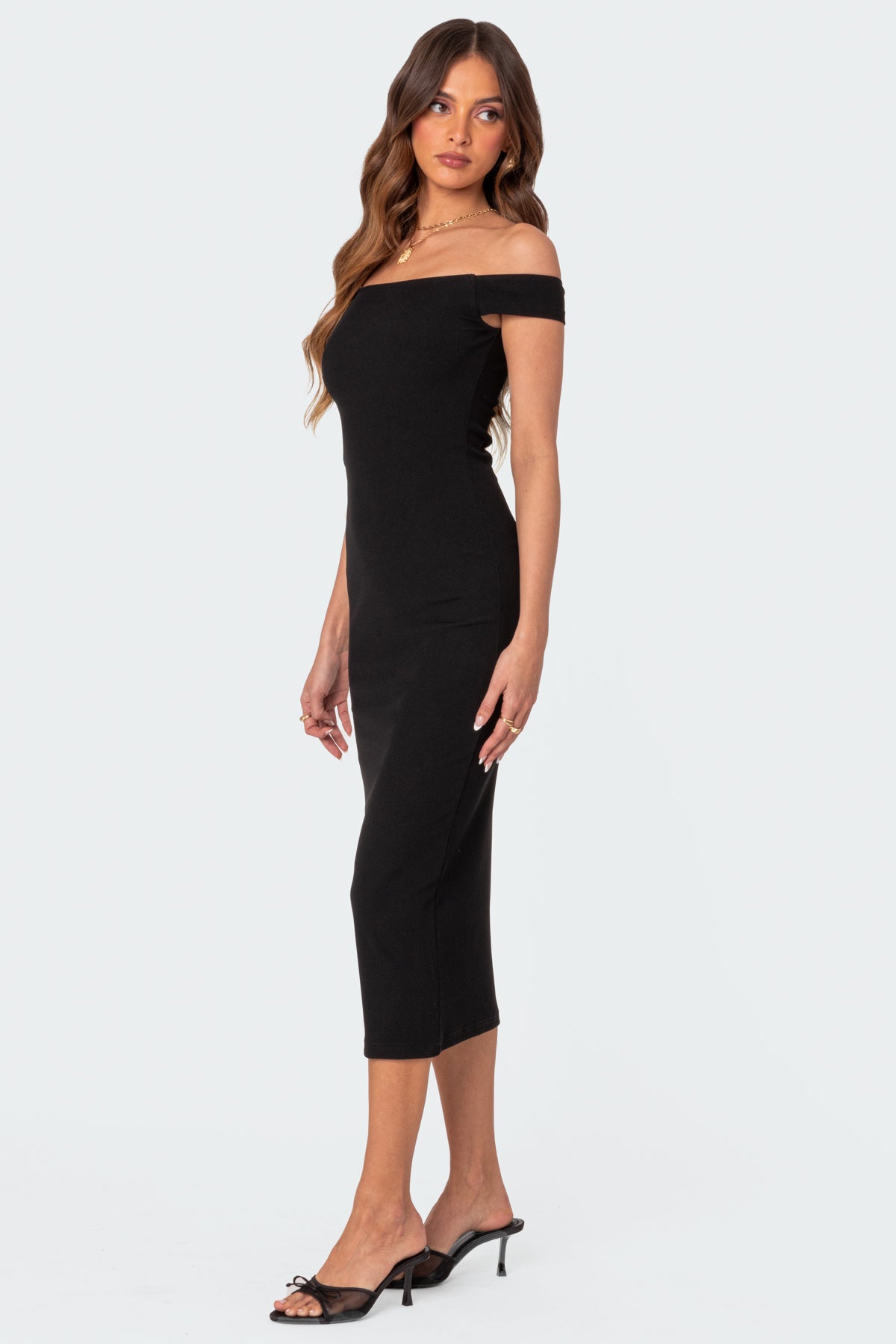 Kyla Off Shoulder Ribbed Midi Dress - Image 2