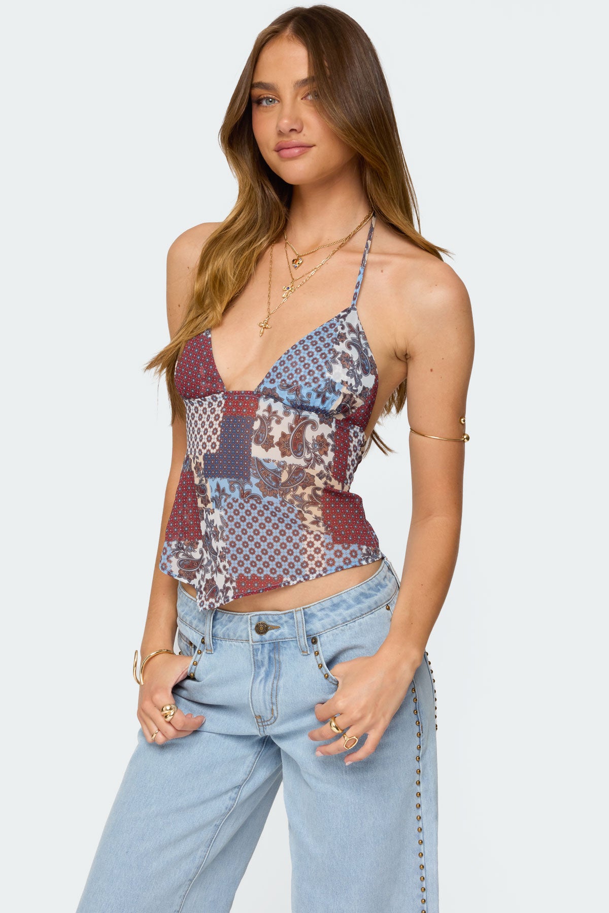 Mixed Patchwork Chiffon Halter Top - Image 3