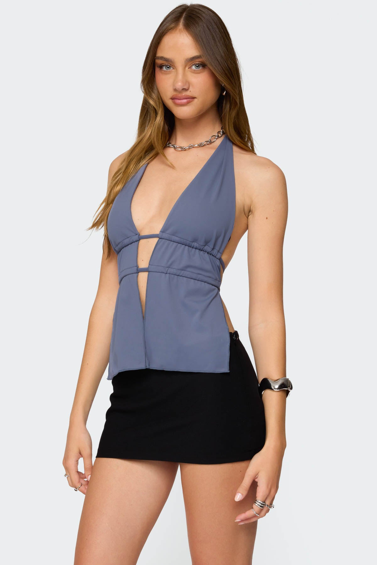 Nikole Split Front Backless Halter Top - Image 3