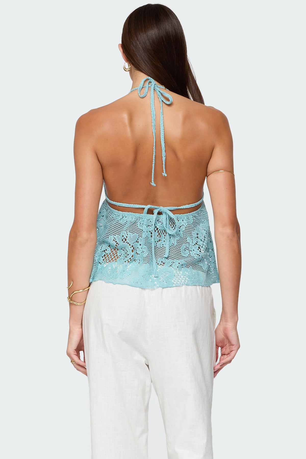 Sheer Crochet Babydoll Halter Top - Image 5