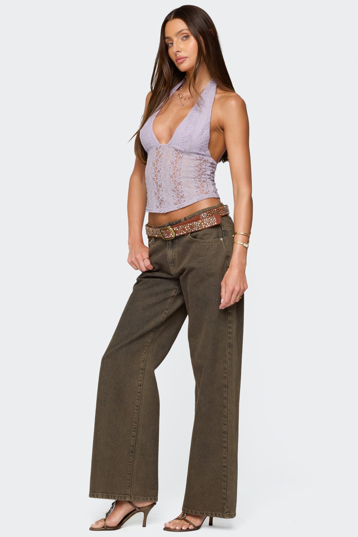 Naya Textured Sheer Lace Halter Top - Image 4